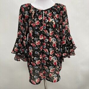 Chaps Women's Top Large Black Blue Red Green Multicolor Floral